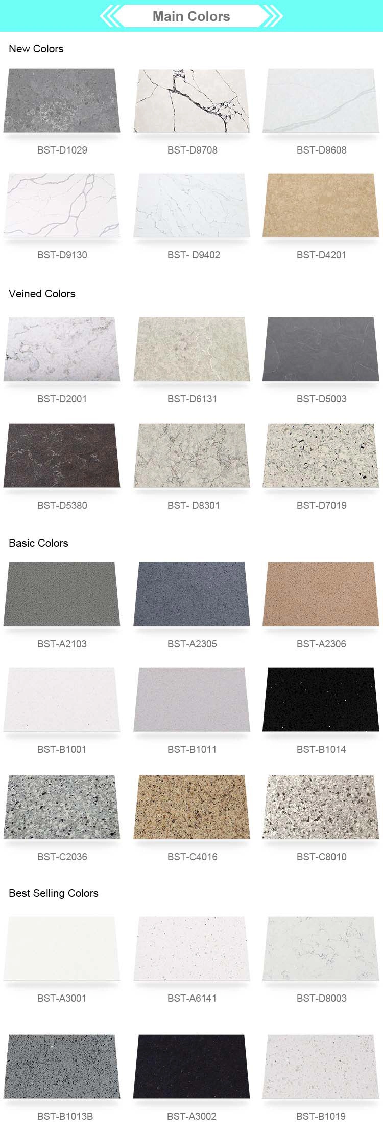 Cheap Prefab Quartz Island Countertops with Multi-Colored Veins