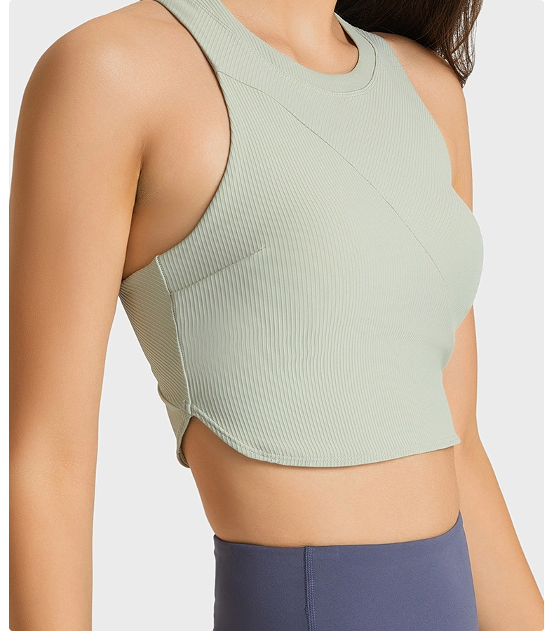 Dt207 Ribbed Yoga Tank Top with Padded High Impact Racer Back Fitness Crop Top