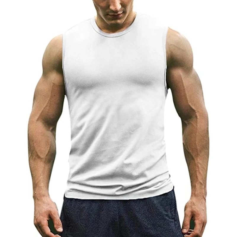 Men Workout Tank Top Sleeveless Muscle Shirt Cotton Gym Training Bodybuilding Tee