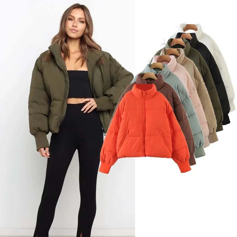 Women′ S Stand-up Collar Loose Warm Jacket Short Down Clothing Outerwear