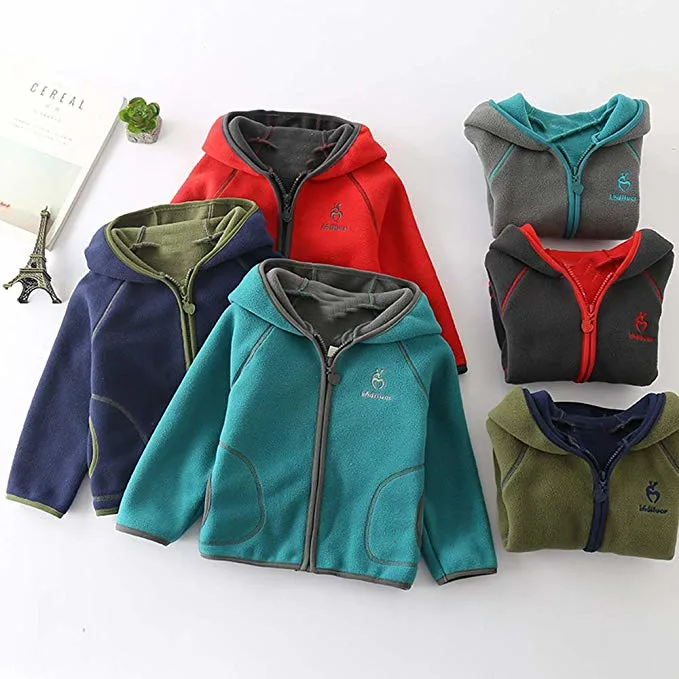 Kids Polar Fleece Jacket Hooded Long Sleeve Coat Zip up Outerwear