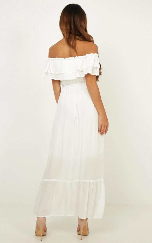 Womens off Shoulder Maxi Dress in White