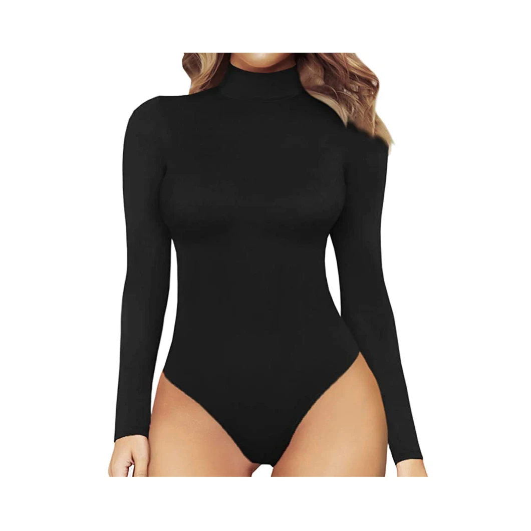 Women Mock Turtle Neck Long Sleeve Tops Bodysuit Jumpsuit