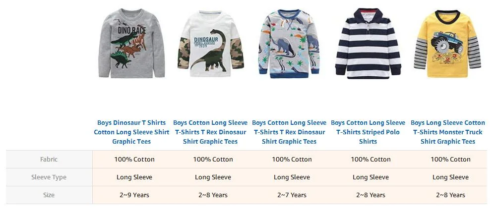 Kids Clothes Baby Wear Dinosaur T Shirts Cotton Long Sleeve Shirt Graphic Tees