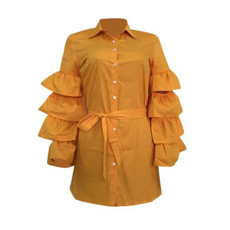 L2592 New Style Casual Golden T-Shirt Puff Sleeve Dress for Women