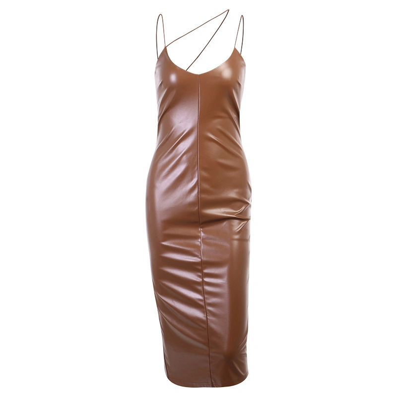 New Fashion Backless PU Women Dress Leather Mini Dress Club Party Dress