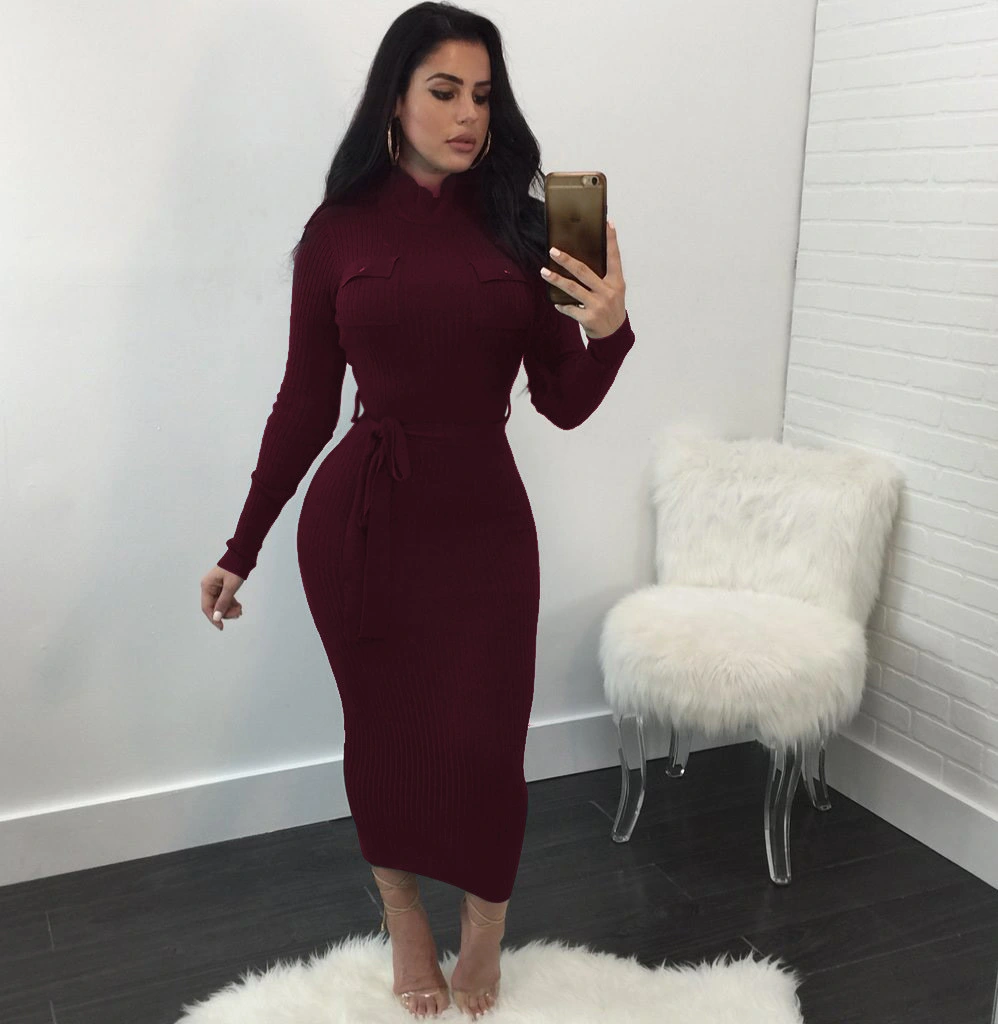 Winter Casual Women Long Sleeve Knitting Maxi Bodycon Dresses